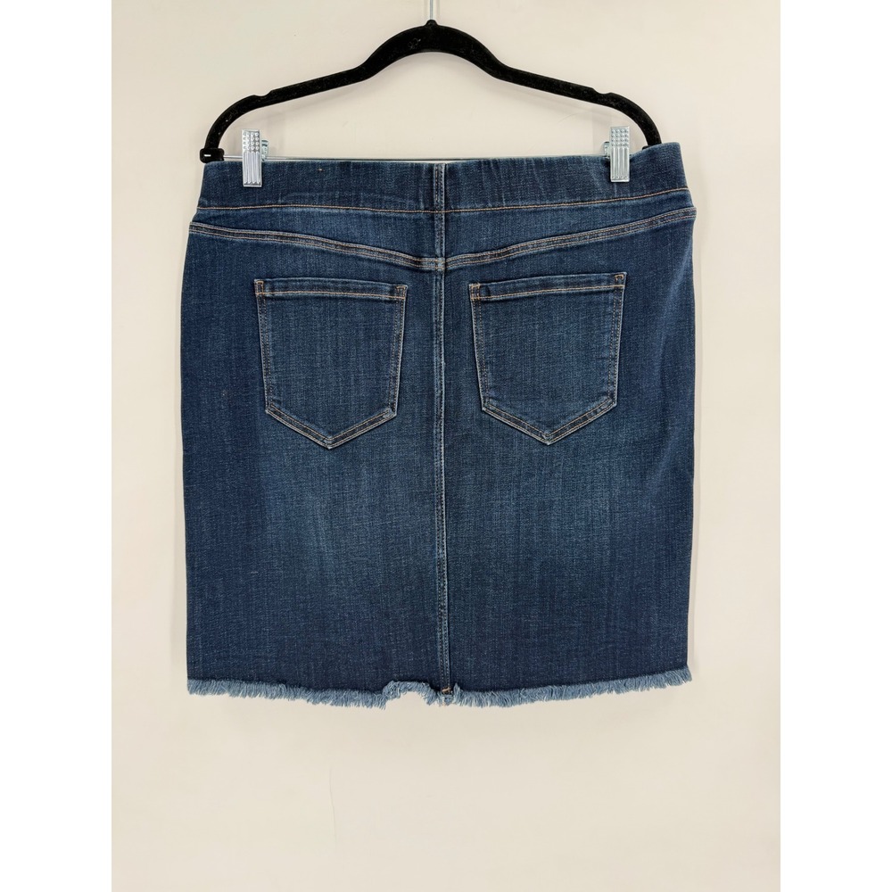 Liverpool Denim Mini Skirt Womens 12‎ Dark Wash Pull On Raw Hem Boho Casual - Picture 4 of 9
